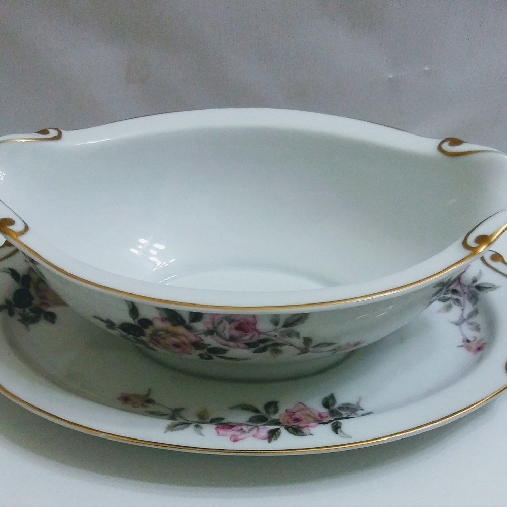 Kyoto China Japan Gray Boat With Attached Plate